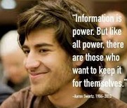 Aaron Swartz ad un evento di Creative Commons il 13 dicembre 2008 con in sovraimpressione la citazione "Information is power. But like all power, there are those who want to keep it for themselves. (Aaron Swartz, 1986 - 2013)"